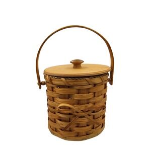 Amish Handwoven Wooden Handle and Lid Basket w/ Bow Signed Jonas Gingerich